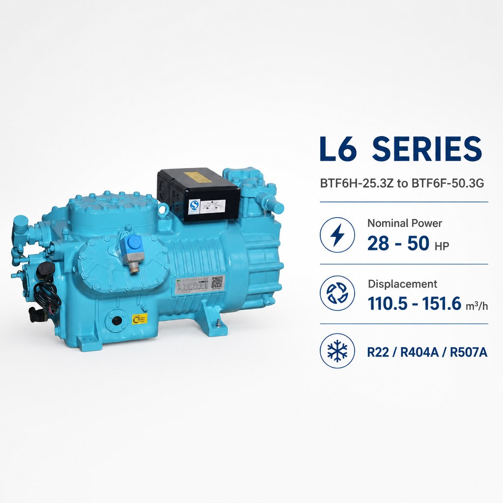 Compresseur de réfrigération à piston six cylindres à haut rendement pour les équipements marins et les systèmes de refroidissement de processus industriels