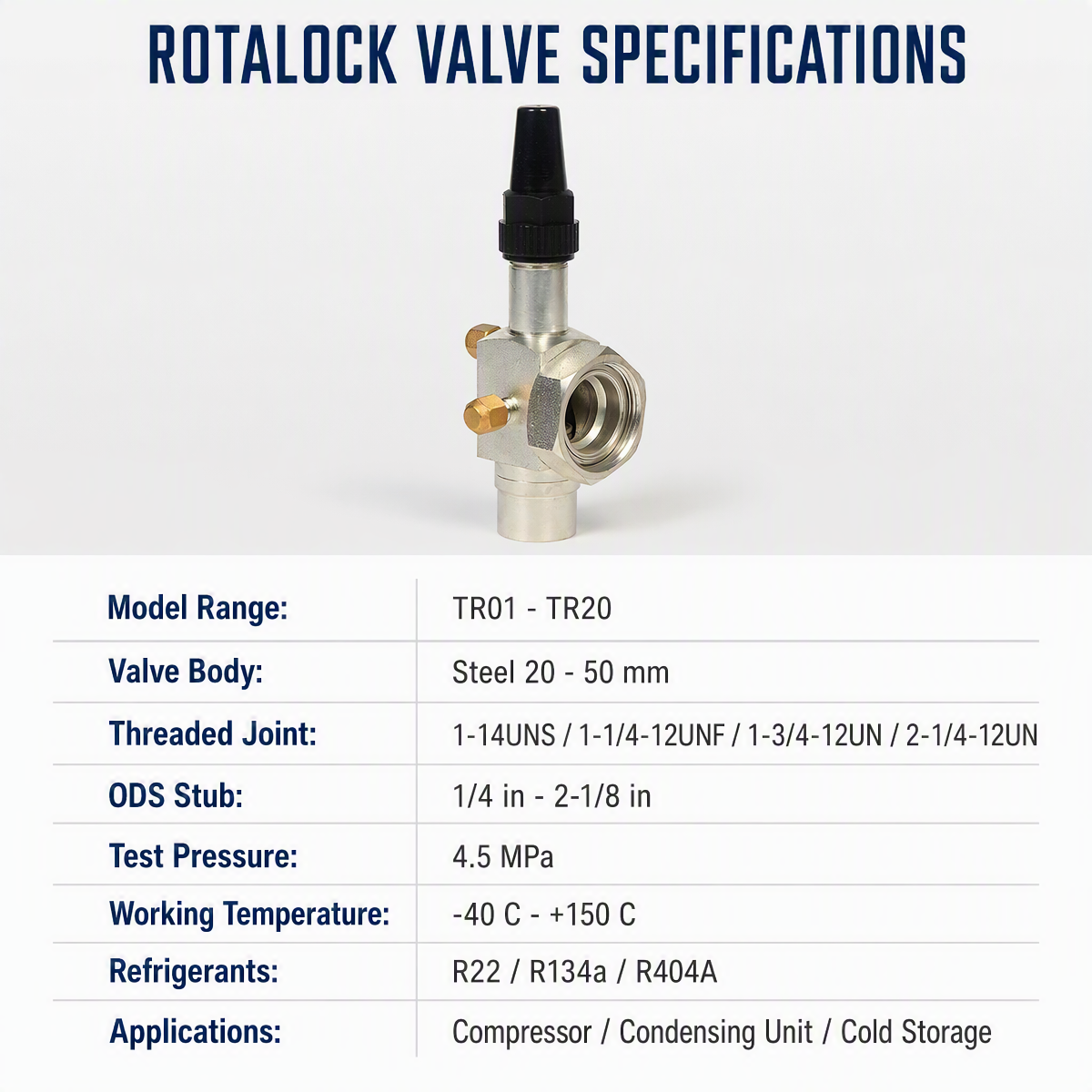 Vanne d'arrêt en acier Rotalock, pour compresseur de réfrigération, unité de condensation, stockage au froid, fourniture d'usine OEM