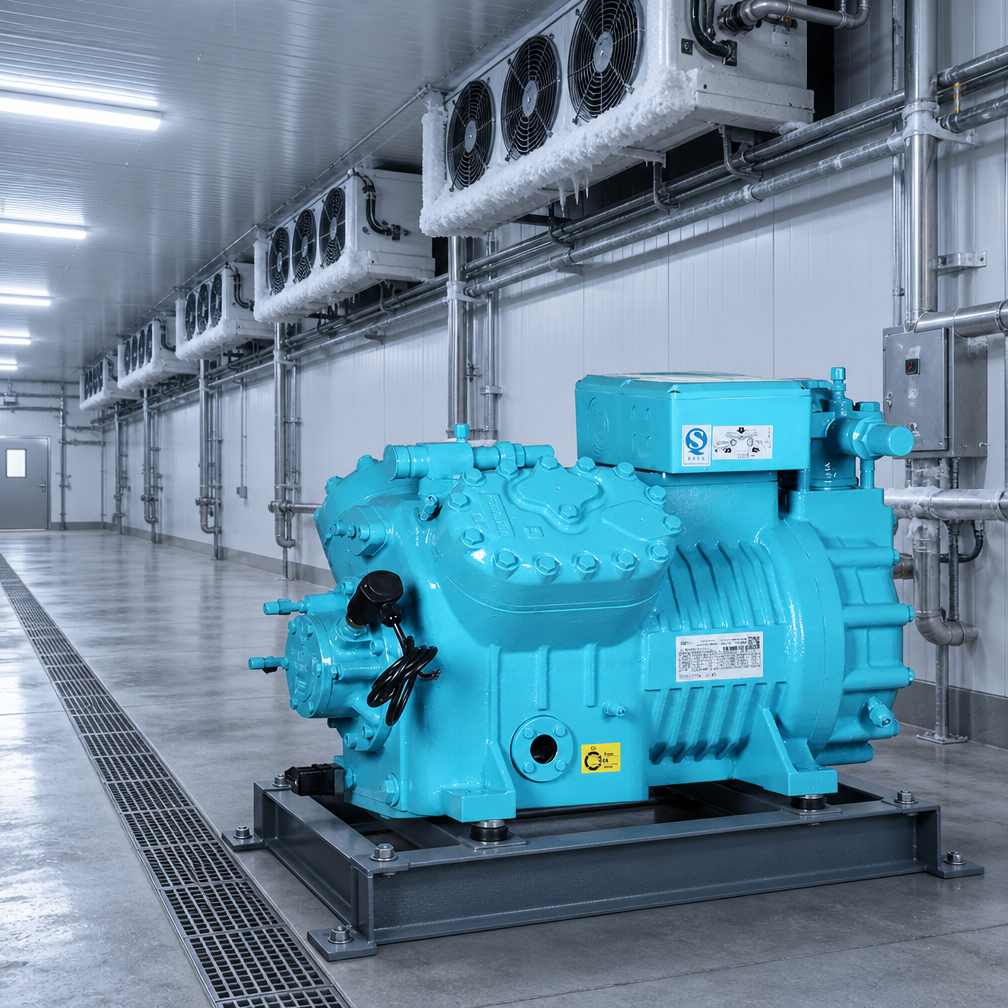 Compresseur de réfrigération alternatif à quatre cylindres pour systèmes de machines à glace en bloc